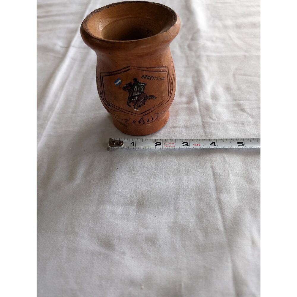 Antique Hand Carved Wooden Cup with Argentina and Horse Design